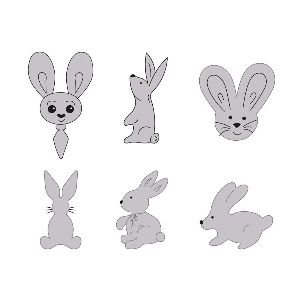 lapins dans différent pose et modes. lapin ensemble personnage. gris lapins vecteur illustration.