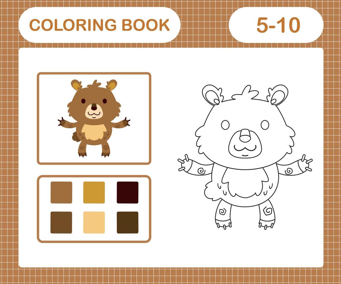 coloration pages de mignonne ours éducation Jeu pour des gamins âge 5 et dix année vieux vecteur