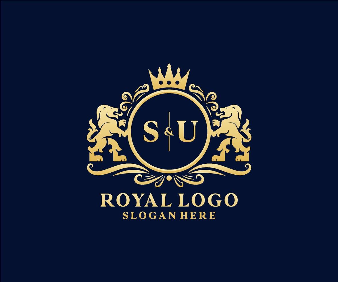 modèle de logo de luxe royal lion lettre su initiale dans l'art vectoriel pour le restaurant, la royauté, la boutique, le café, l'hôtel, l'héraldique, les bijoux, la mode et d'autres illustrations vectorielles.