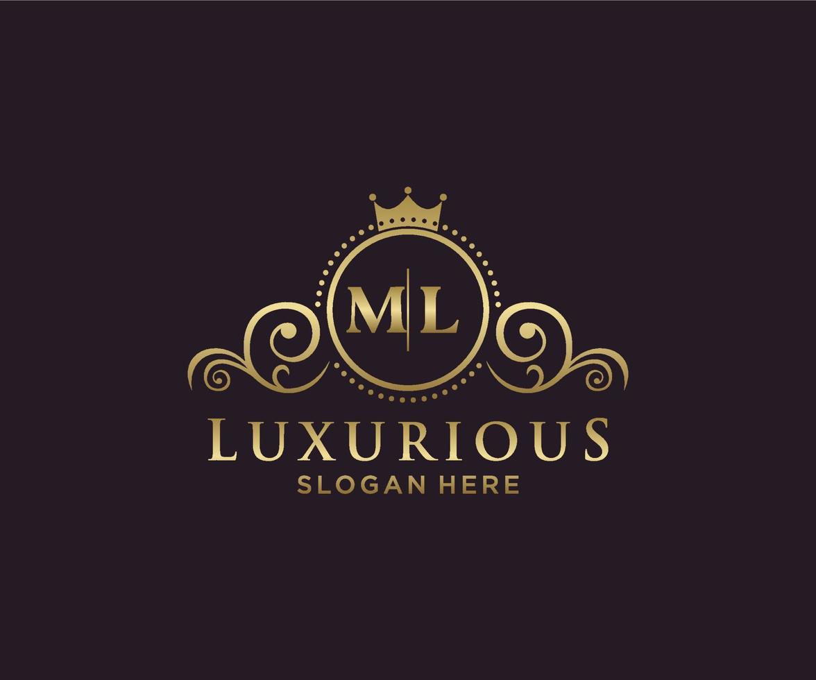 modèle de logo de luxe royal lettre initiale ml en art vectoriel pour restaurant, royauté, boutique, café, hôtel, héraldique, bijoux, mode et autres illustrations vectorielles.