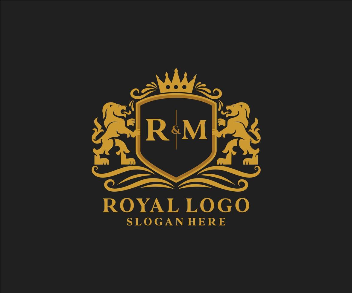 modèle de logo de luxe royal lion lettre initiale rm dans l'art vectoriel pour le restaurant, la royauté, la boutique, le café, l'hôtel, l'héraldique, les bijoux, la mode et d'autres illustrations vectorielles.