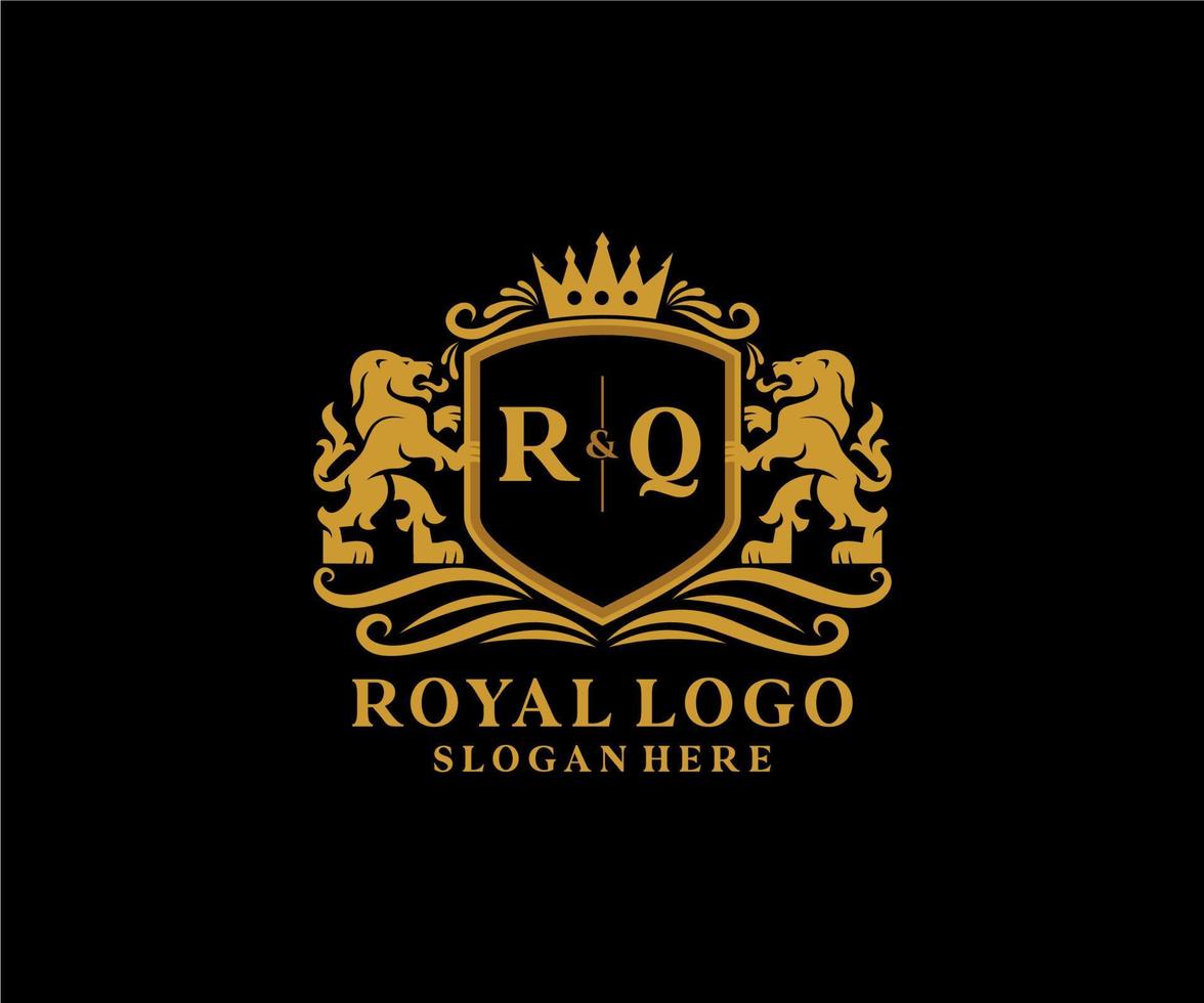 modèle initial de logo de luxe royal de lion de lettre rq dans l'art vectoriel pour le restaurant, la royauté, la boutique, le café, l'hôtel, l'héraldique, les bijoux, la mode et d'autres illustrations vectorielles.