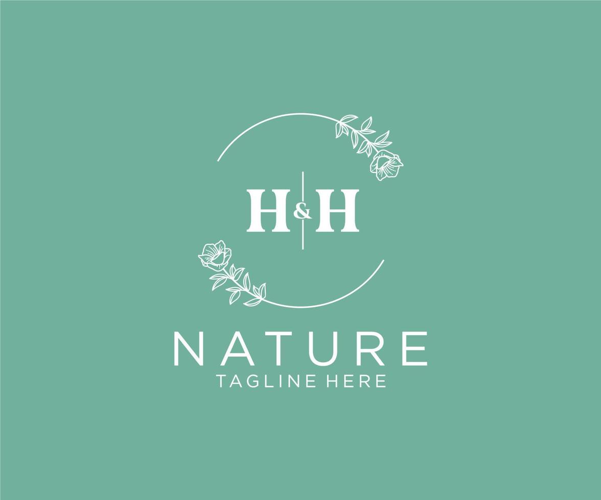 initiale hh des lettres botanique féminin logo modèle floral, modifiable premade monoline logo adapté, luxe féminin mariage l'image de marque, entreprise. vecteur