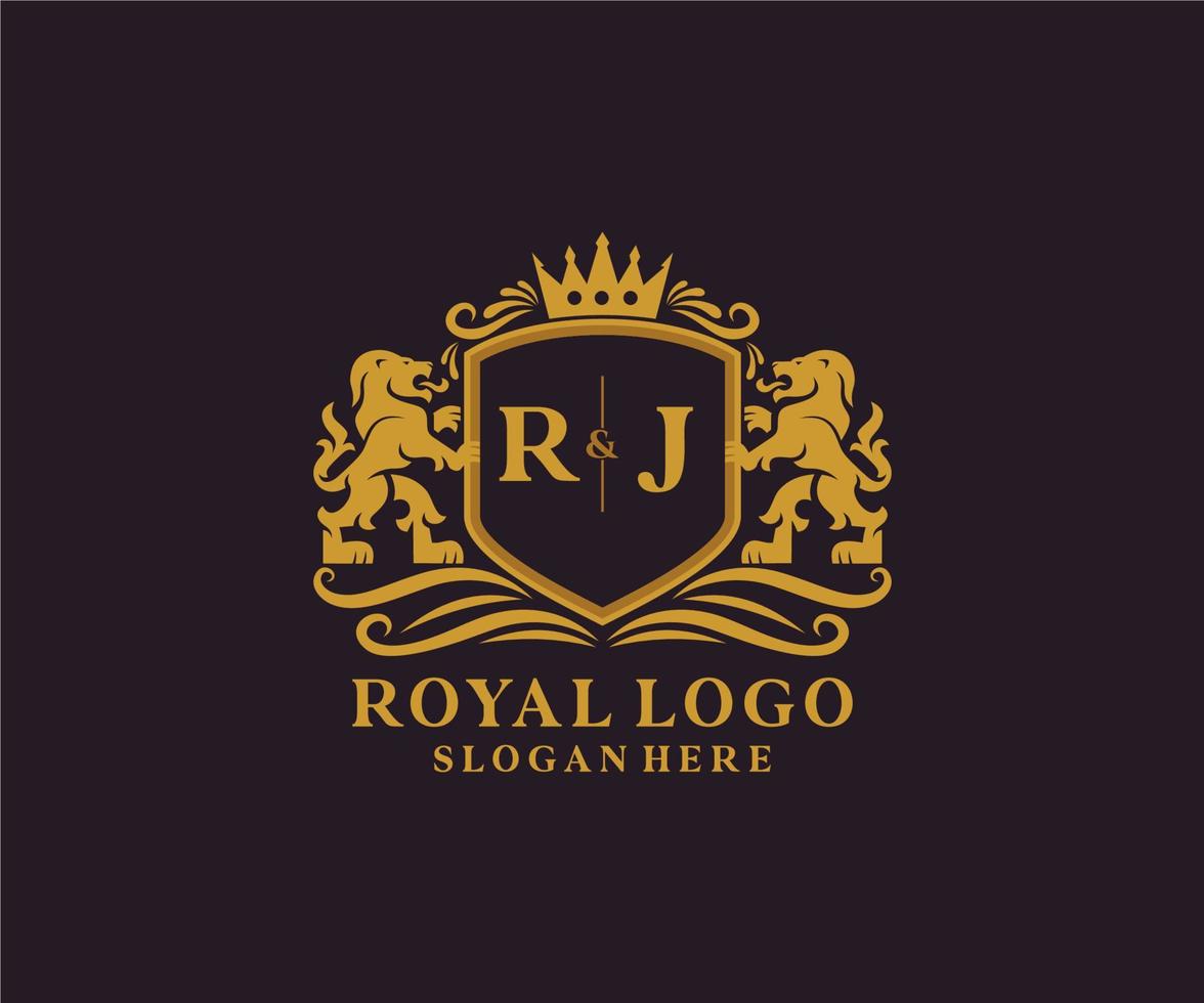 modèle de logo de luxe royal lion lettre initiale rj dans l'art vectoriel pour le restaurant, la royauté, la boutique, le café, l'hôtel, l'héraldique, les bijoux, la mode et d'autres illustrations vectorielles.