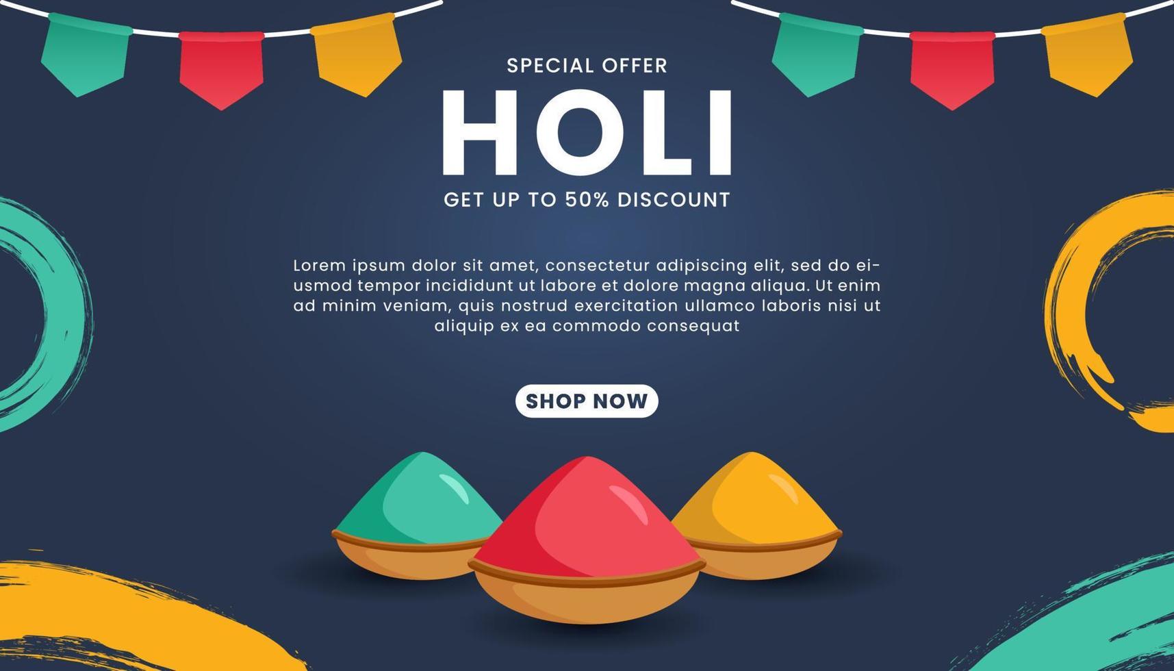 spécial offre Holi bannière vente et promotion modèle. Festival de couleurs fête dans Inde. vecteur