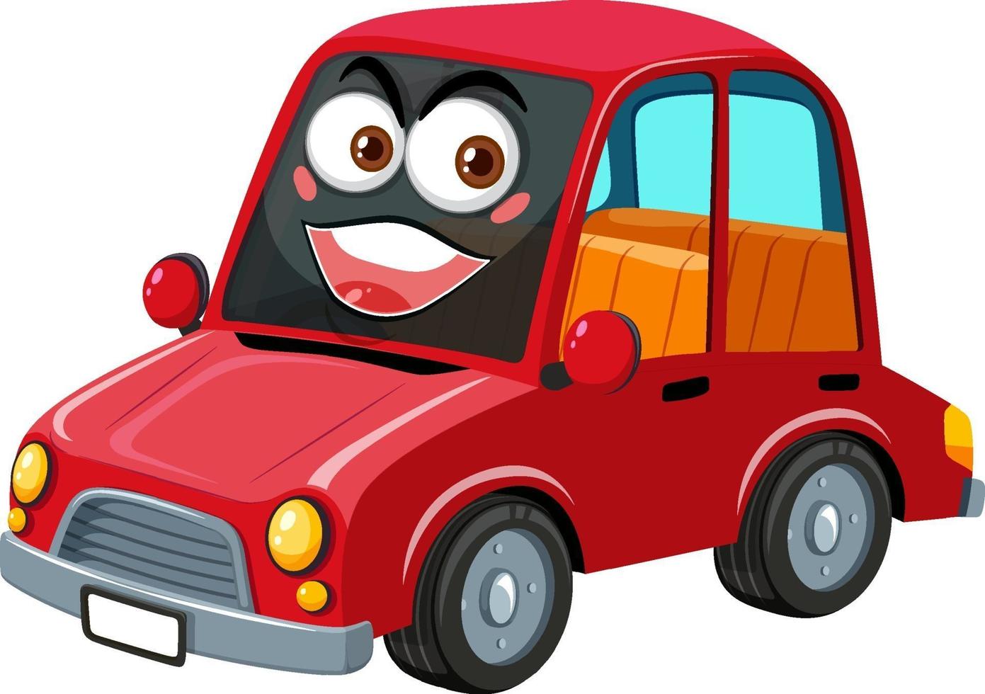 Personnage de dessin animé de voiture vintage rouge avec expression de visage heureux sur fond blanc vecteur
