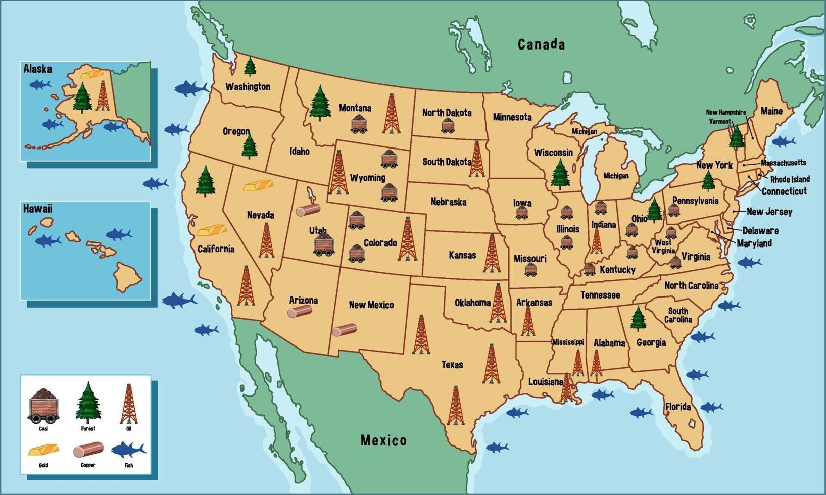 Carte des États-Unis d'Amérique avec les noms des États vecteur