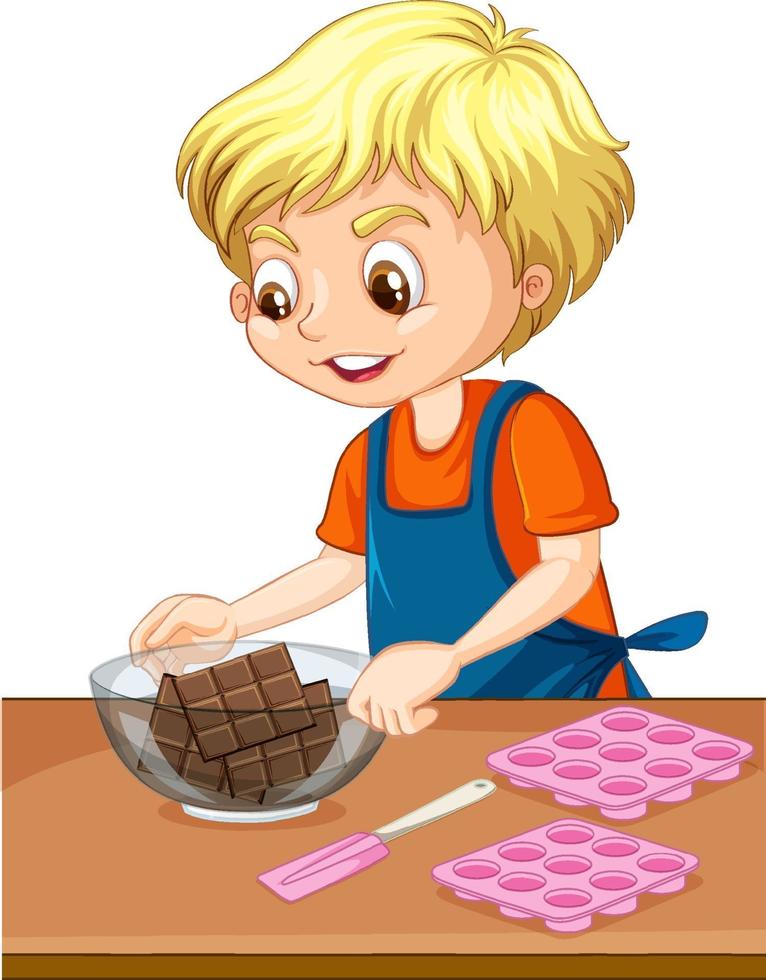 personnage de dessin animé d'un garçon avec des équipements de cuisson vecteur