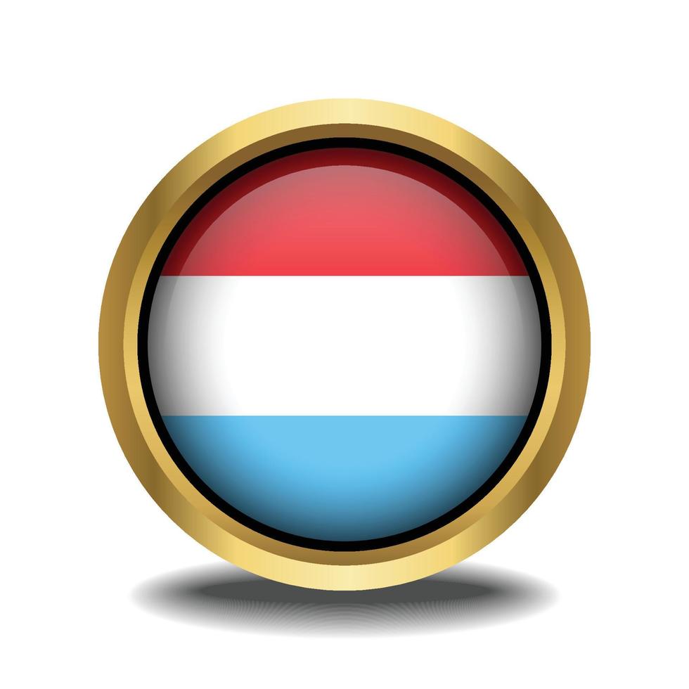 Luxembourg drapeau cercle forme bouton verre dans Cadre d'or vecteur