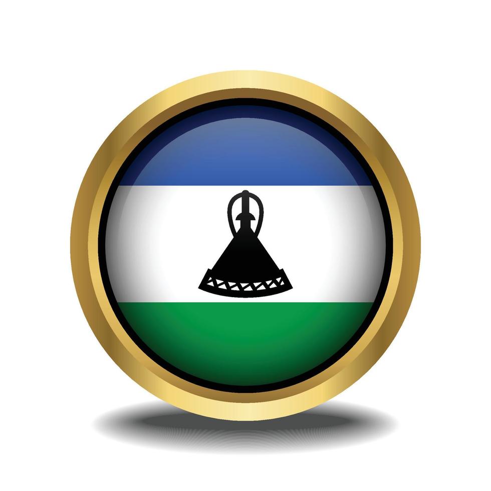 Lesotho drapeau cercle forme bouton verre dans Cadre d'or vecteur