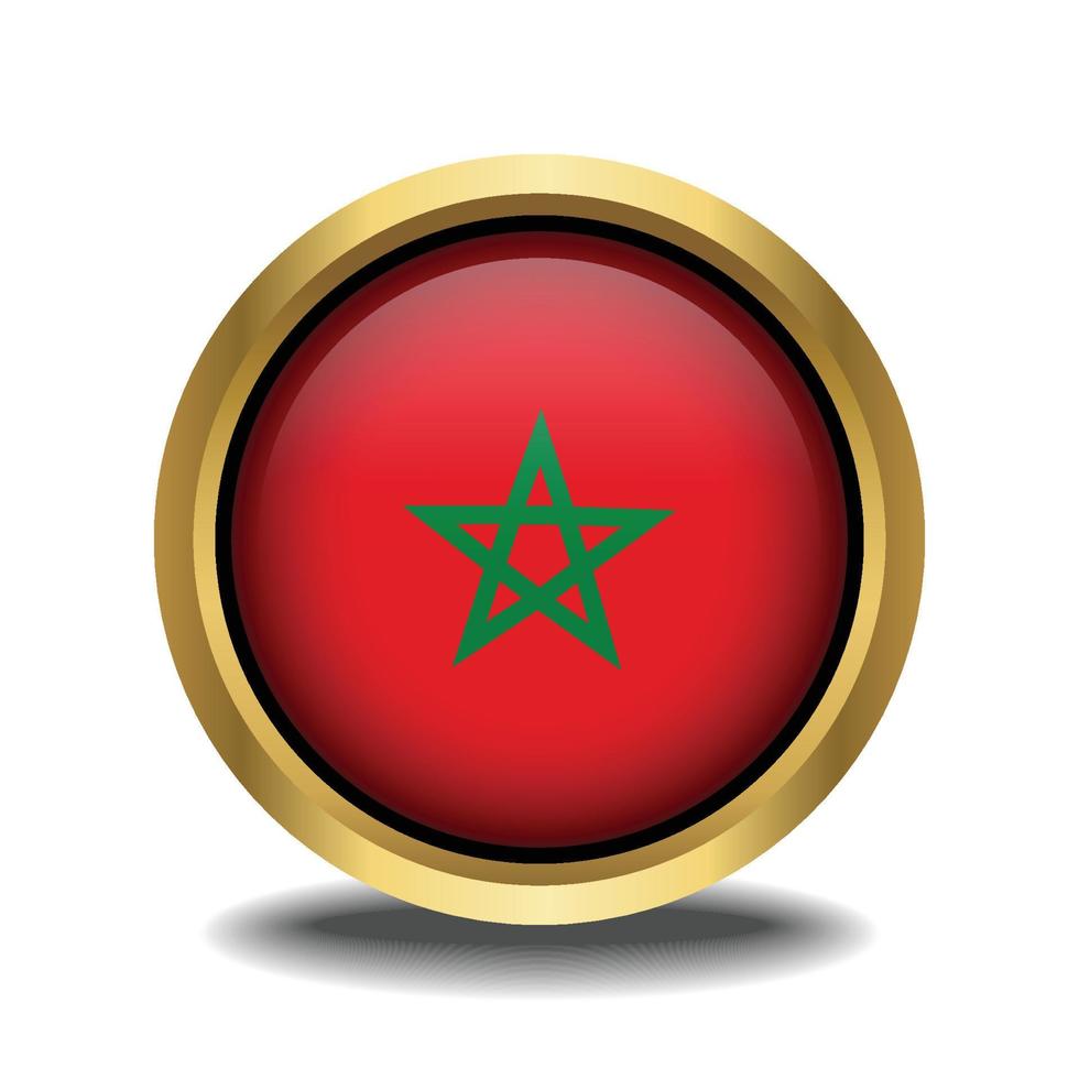 Maroc drapeau cercle forme bouton verre dans Cadre d'or vecteur