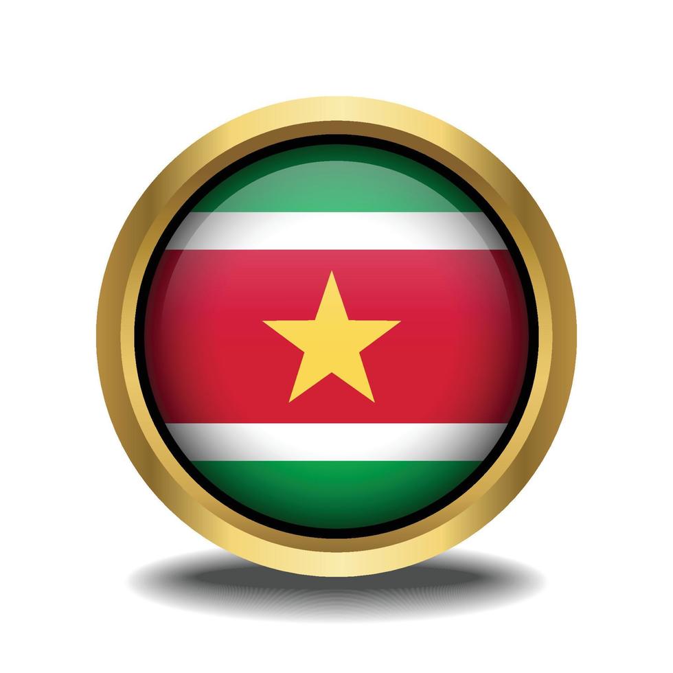 suriname drapeau cercle forme bouton verre dans Cadre d'or vecteur