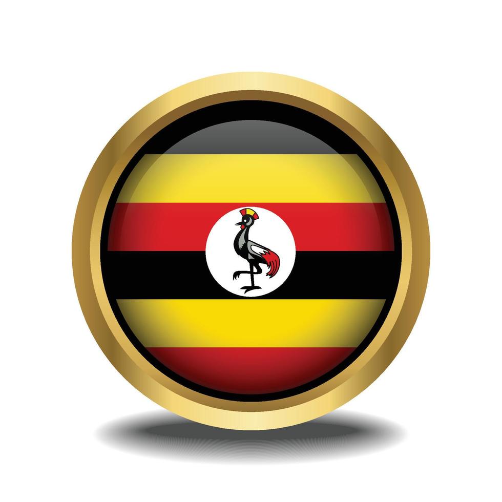 Ouganda drapeau cercle forme bouton verre dans Cadre d'or vecteur