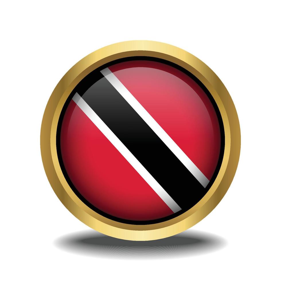 Trinidad et Tobago drapeau cercle forme bouton verre dans Cadre d'or vecteur