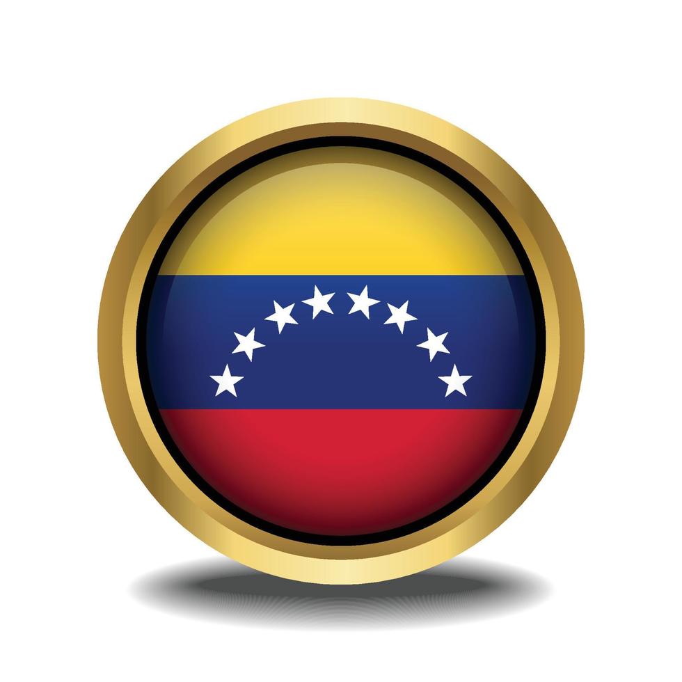 Venezuela drapeau cercle forme bouton verre dans Cadre d'or vecteur