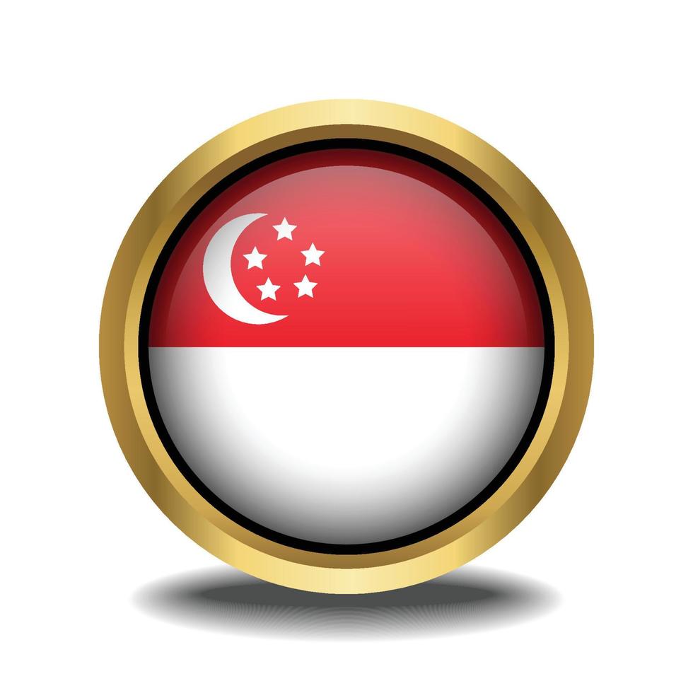 Singapour drapeau cercle forme bouton verre dans Cadre d'or vecteur