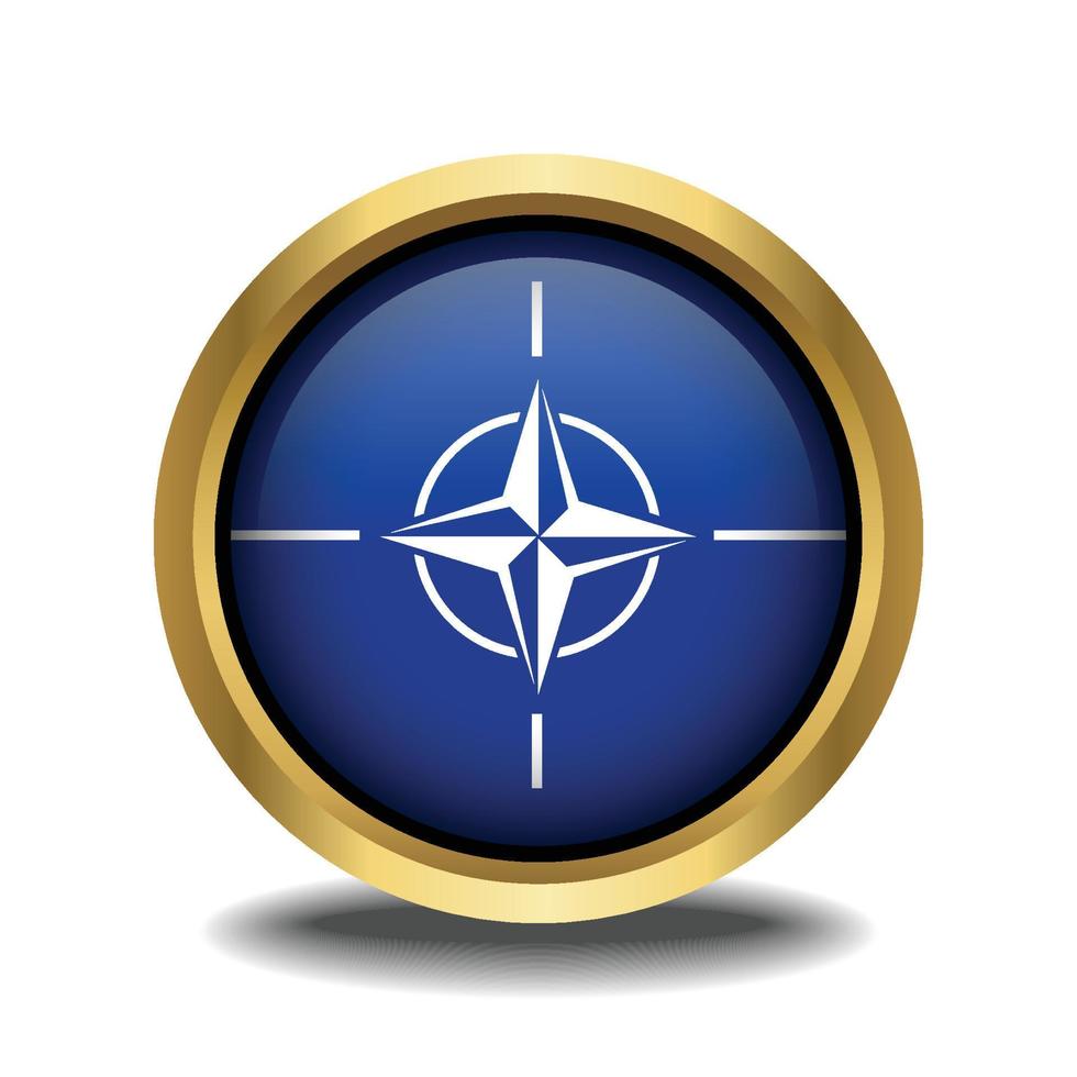 nato drapeau cercle forme bouton verre dans Cadre d'or vecteur