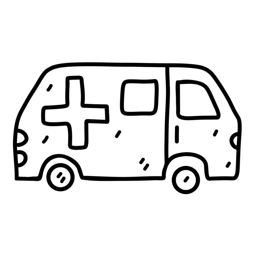 ambulance dans main tiré griffonnage style. vecteur illustration isolé sur blanc Contexte.