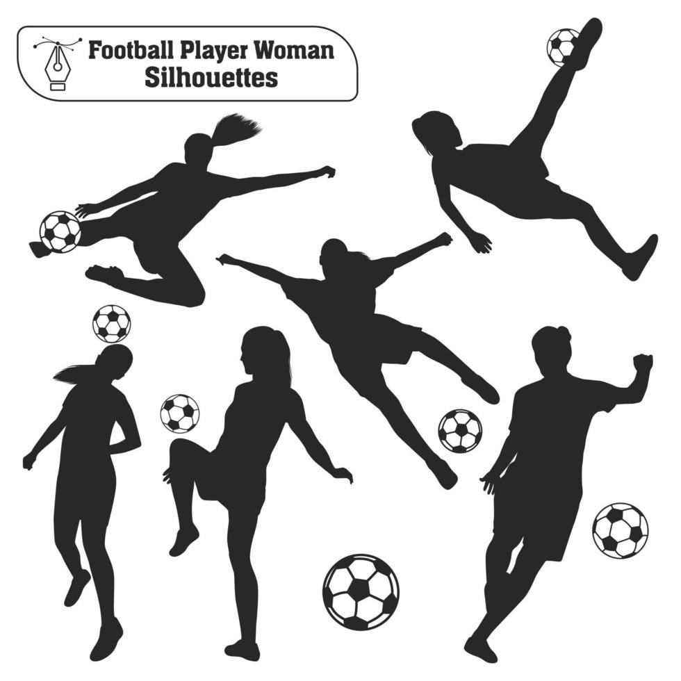 collection vectorielle de silhouettes féminines jouant au football ou au football dans différentes poses vecteur