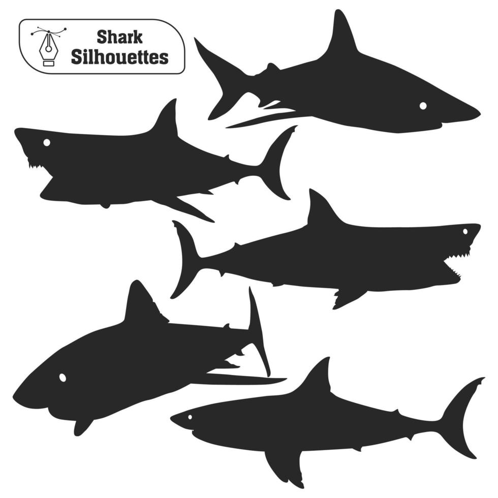 collection vectorielle de silhouette de requin animal dans différentes poses vecteur