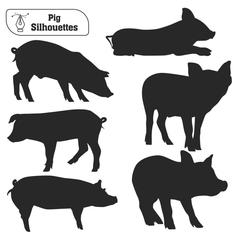 collection de silhouette de cochon animal dans différentes poses vecteur