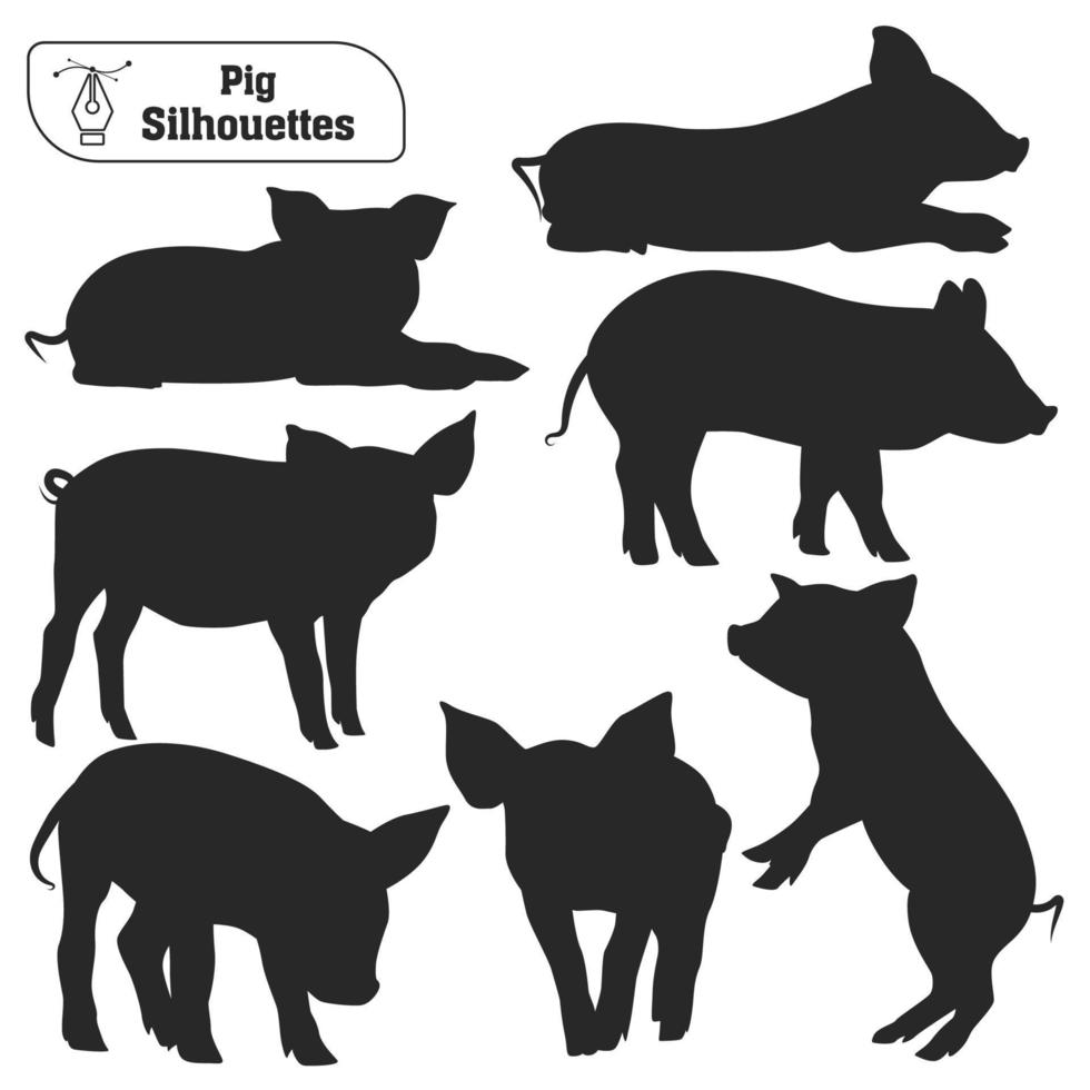 collection de silhouette de cochon animal dans différentes poses vecteur