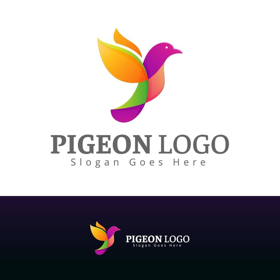 modèle de logo design moderne pigeon multicolore vecteur