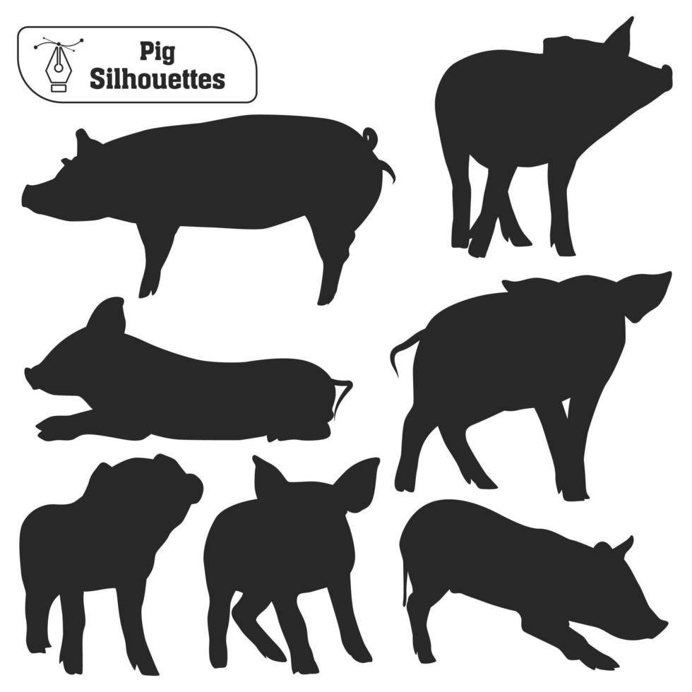 collection de silhouette de cochon animal dans différentes poses vecteur