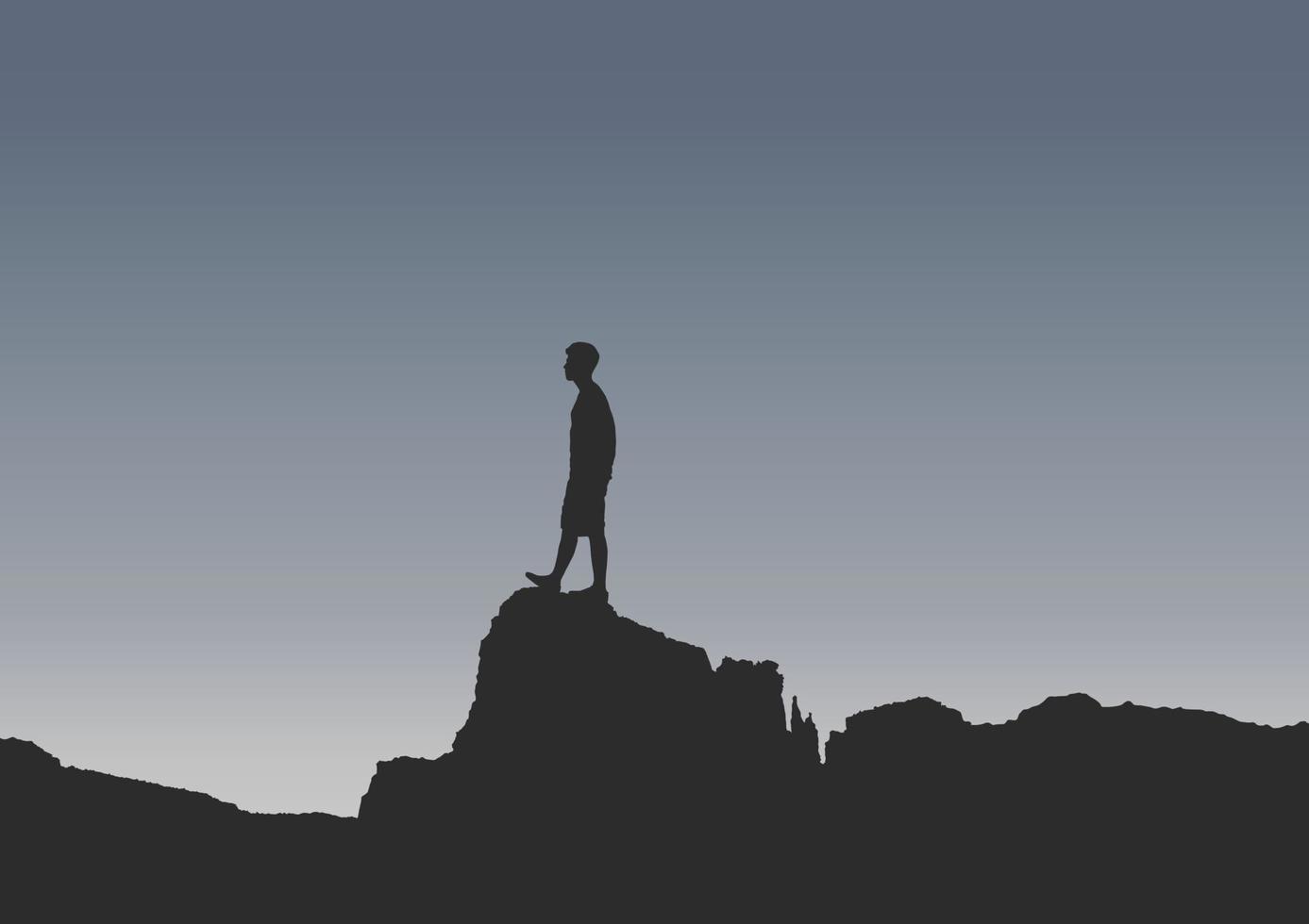 silhouette de une la personne sur le rochers vecteur illustration.