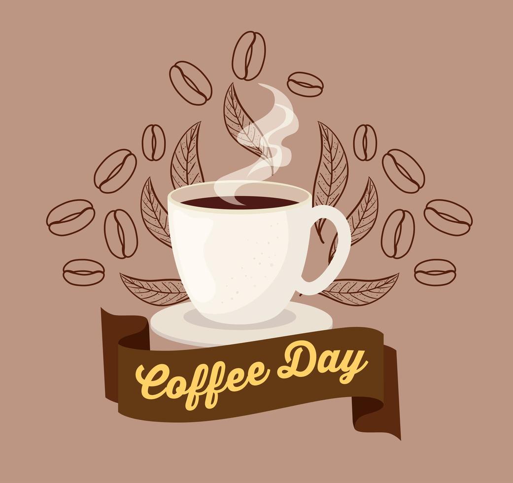 affiche de la journée internationale du café avec tasse en céramique vecteur