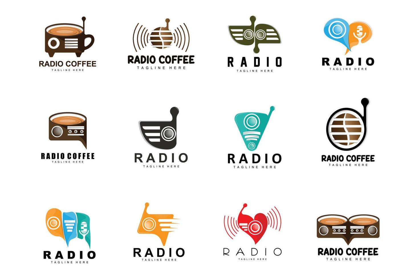 logo de radio de café, conception de radio podcast, icône de café, vecteur de marque de produit de logo de café de café