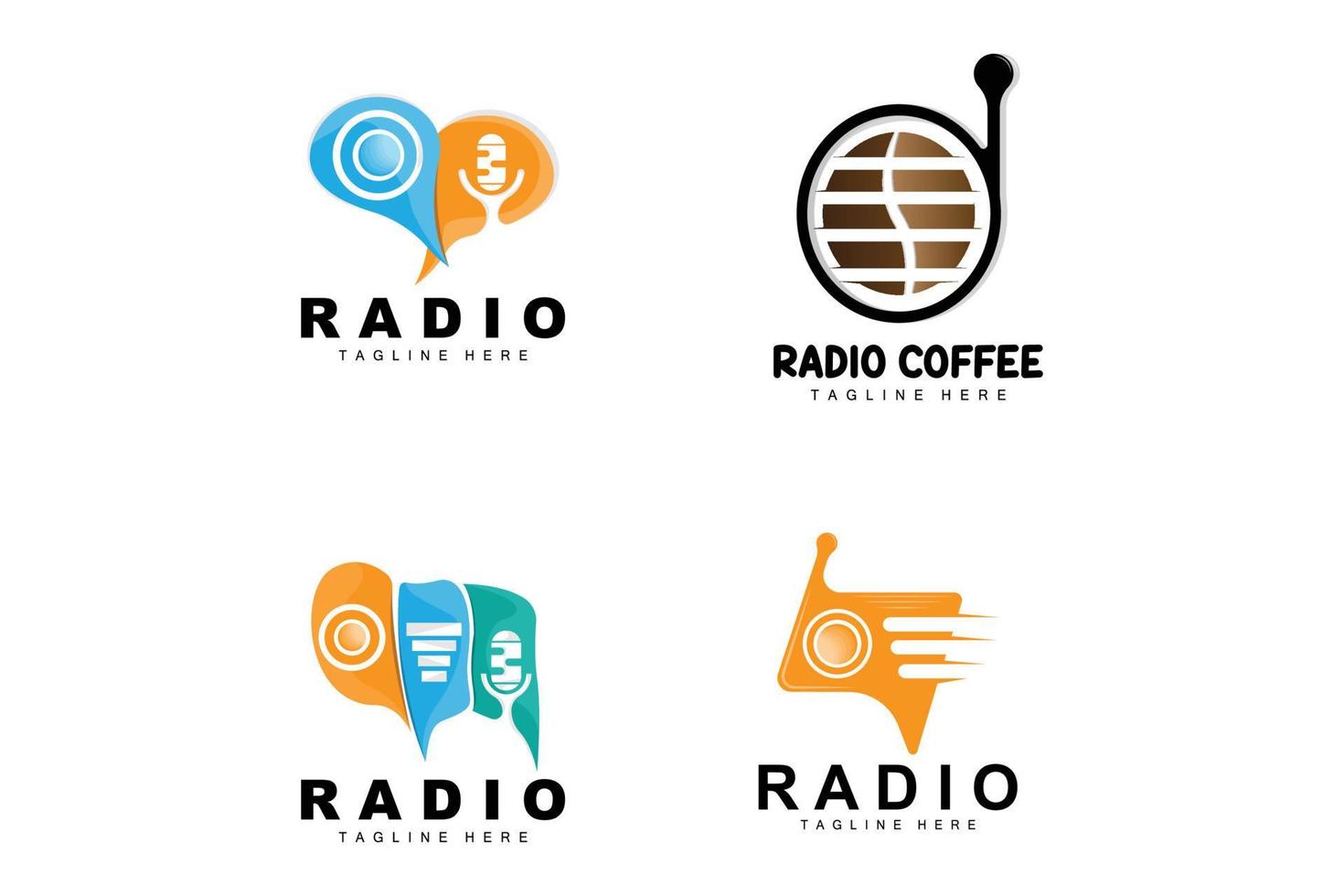 logo de radio de café, conception de radio podcast, icône de café, vecteur de marque de produit de logo de café de café