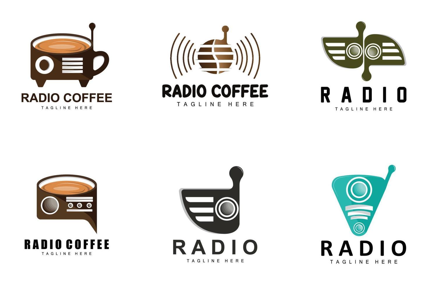 logo de radio de café, conception de radio podcast, icône de café, vecteur de marque de produit de logo de café de café