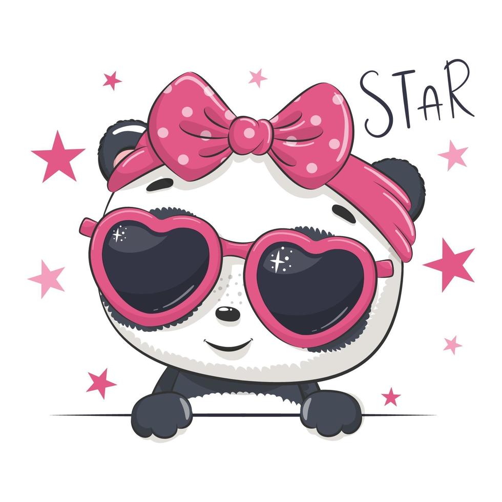 illustration animale avec panda jolie fille avec des lunettes. vecteur