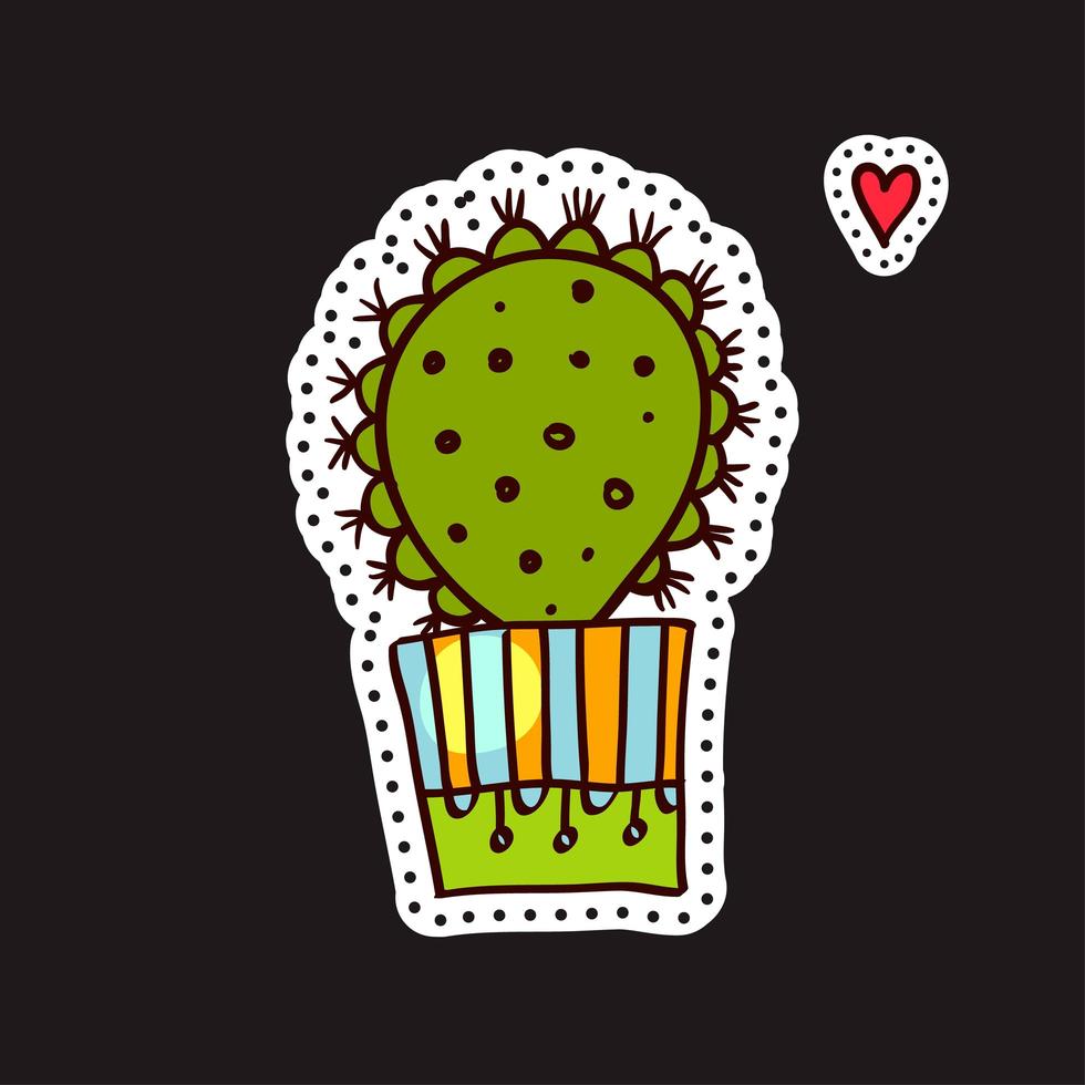 patch de mode, joli cactus en pot avec coeur rouge vecteur