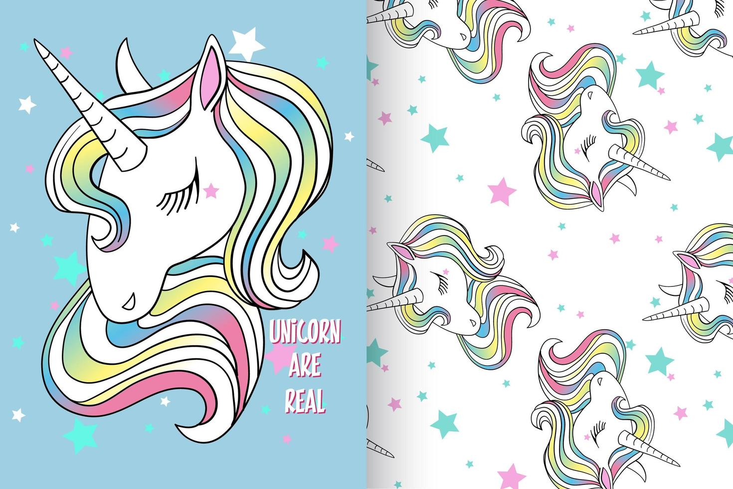 licorne mignonne dessinée à la main avec jeu de motifs vecteur