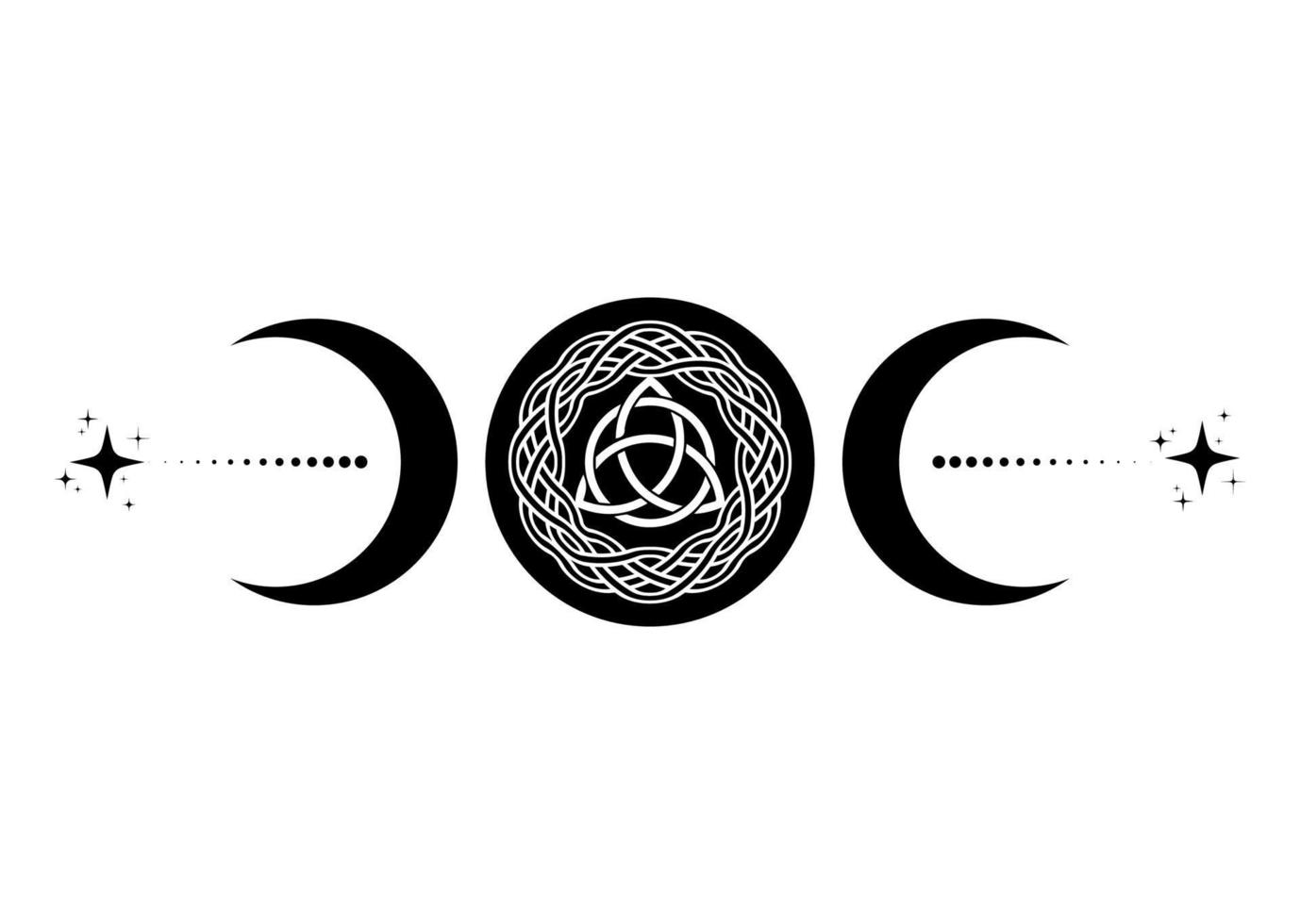 tripler lune religieux wiccan signe. wicca triquetra logo néopaganisme symbole, celtique nœud tripler déesse icône tatouage, déesse de le lune, croissant, moitié, plein lune vecteur isolé sur blanc Contexte