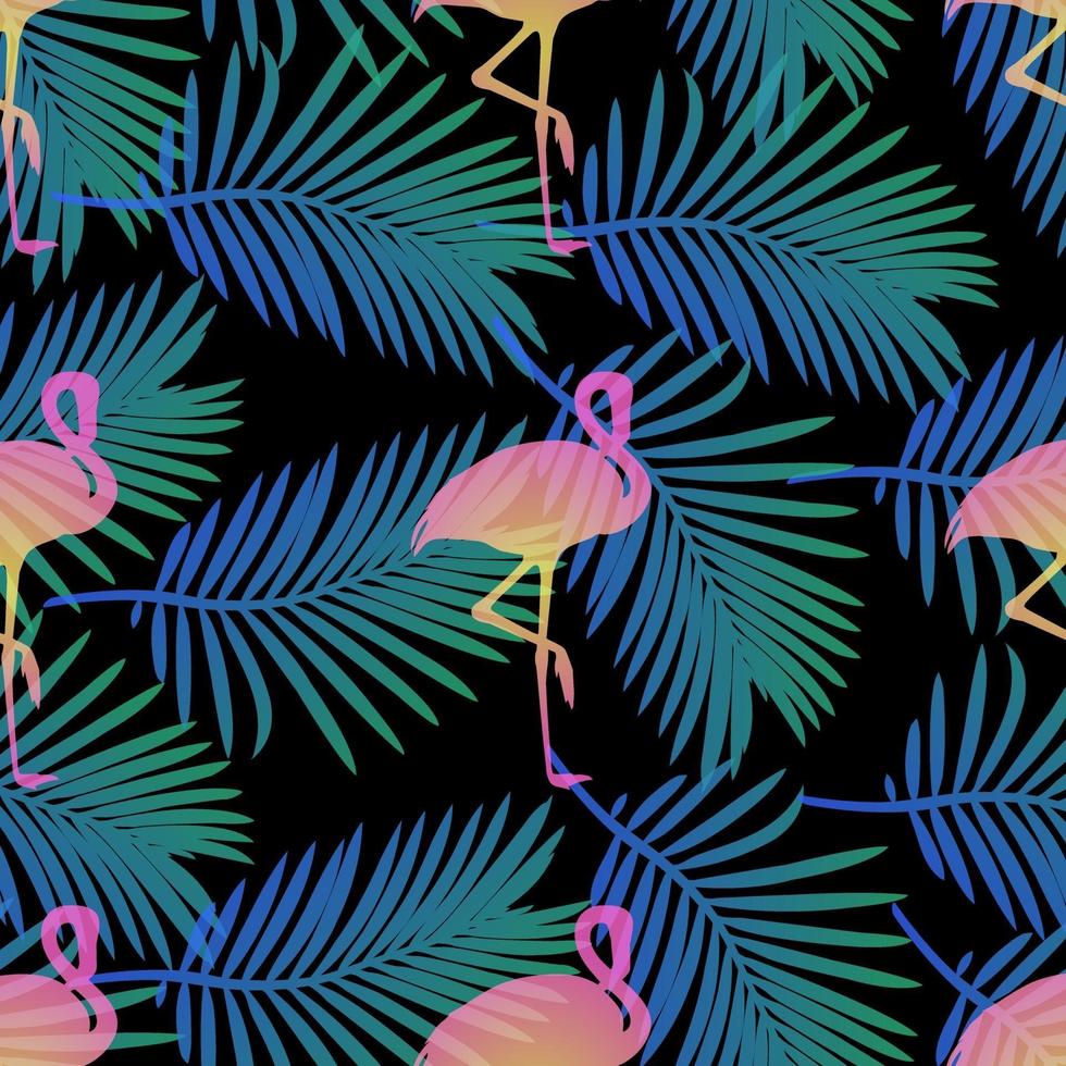 motif tropical sans couture avec flamants roses et feuille de palmier vecteur