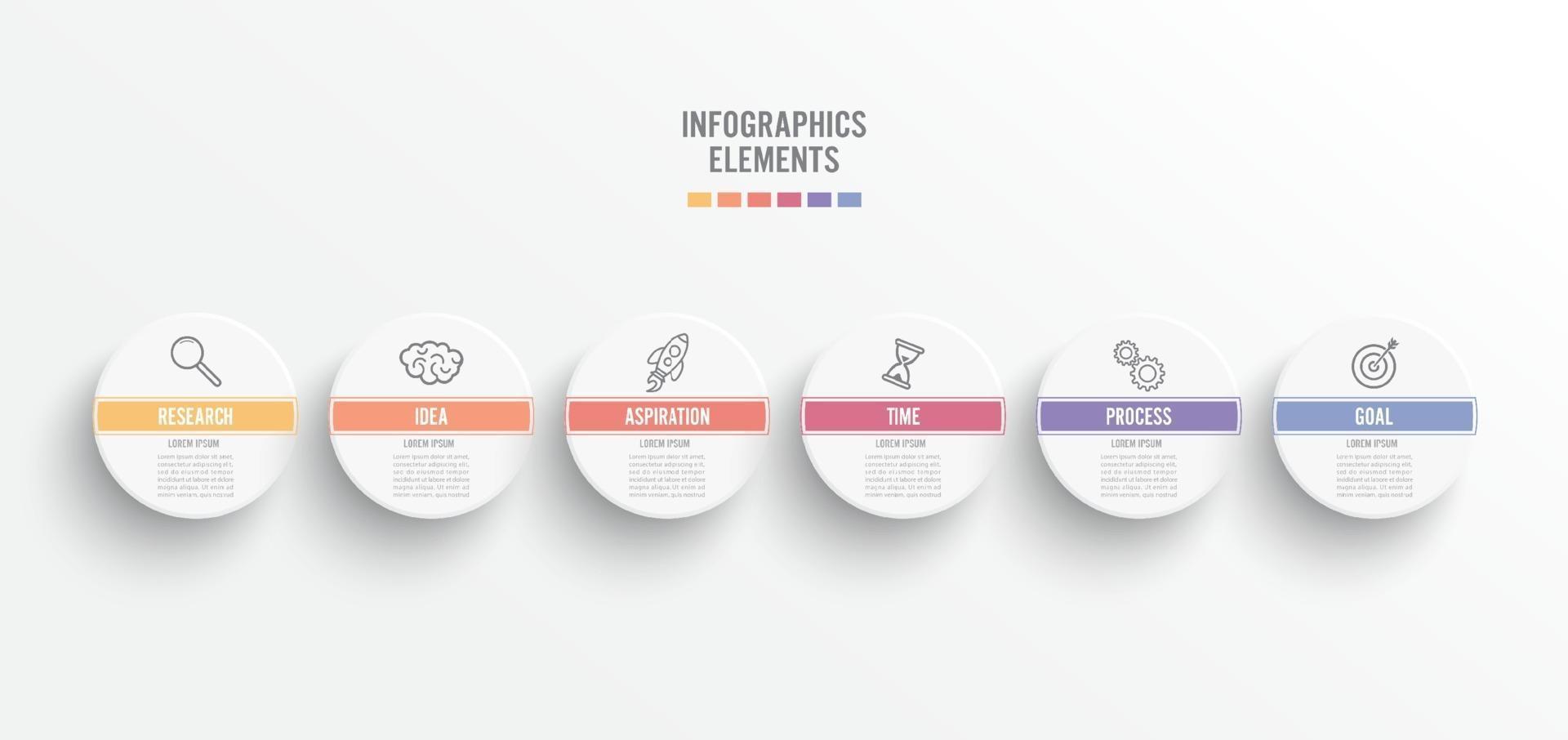 éléments abstraits du modèle infographique graphique avec étiquette, cercles intégrés. concept d'entreprise avec 6 options. vecteur