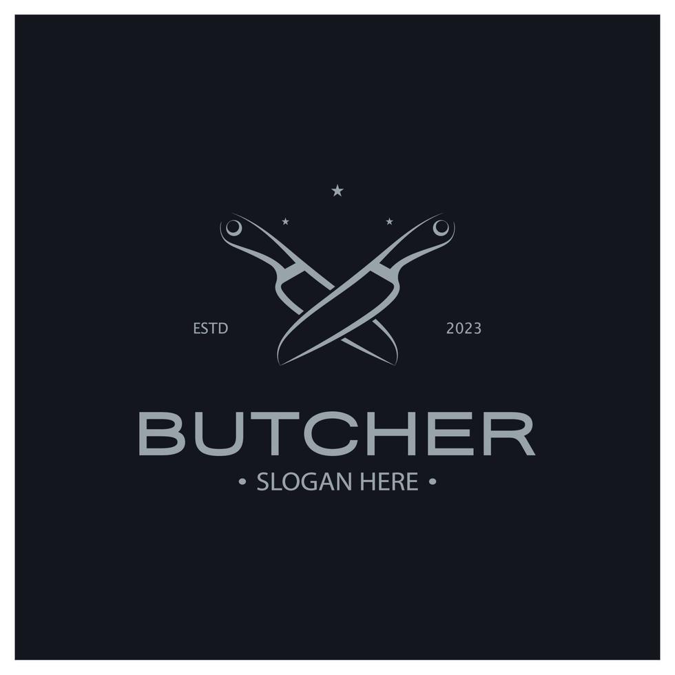 Boucher couteau ancien logo illustration, cuisinier couteau logo modèle, pour commerce,badges,restaurants,abattoirs,boucherie magasins, cafés, marques et couteau magasins.avec moderne Facile minimaliste vecteur concept.