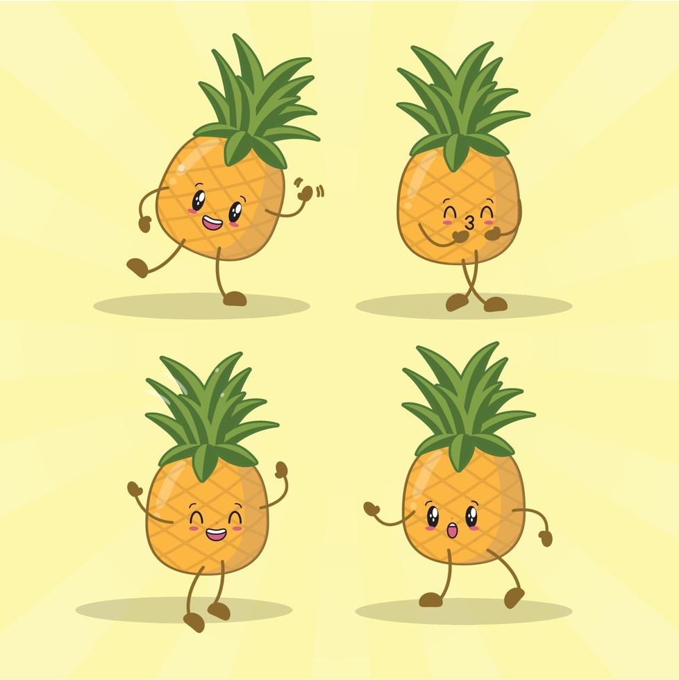 collection de jeux d'expression mignonne ananas. personnage de mascotte d'ananas vecteur