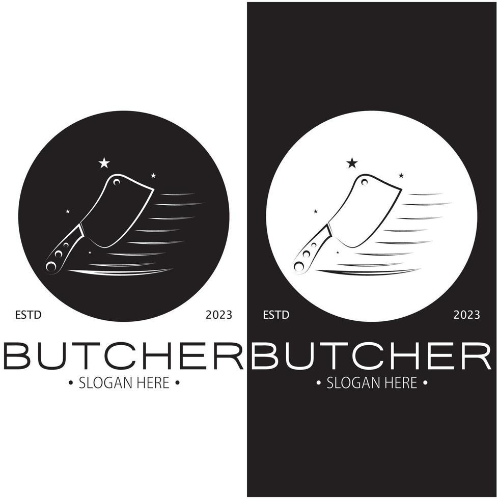 Boucher couteau ancien logo illustration, cuisinier couteau logo modèle, pour commerce,badges,restaurants,abattoirs,boucherie magasins, cafés, marques et couteau magasins.avec moderne Facile minimaliste vecteur concept.