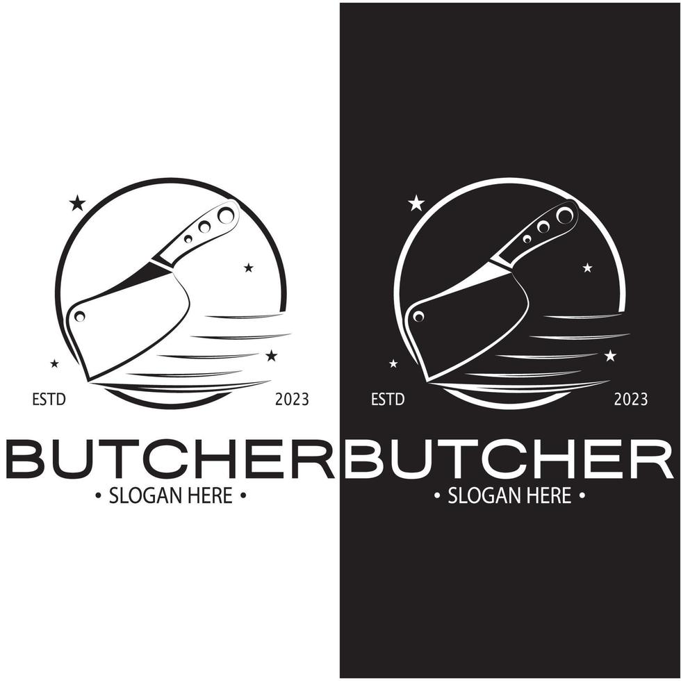 Boucher couteau ancien logo illustration, cuisinier couteau logo modèle, pour commerce,badges,restaurants,abattoirs,boucherie magasins, cafés, marques et couteau magasins.avec moderne Facile minimaliste vecteur concept.