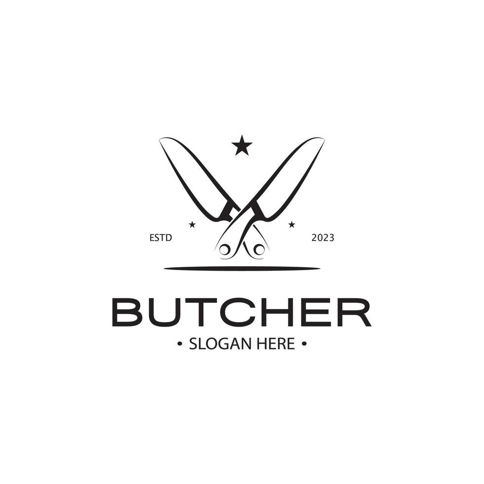 Boucher couteau ancien logo illustration, cuisinier couteau logo modèle, pour commerce,badges,restaurants,abattoirs,boucherie magasins, cafés, marques et couteau magasins.avec moderne Facile minimaliste vecteur concept.