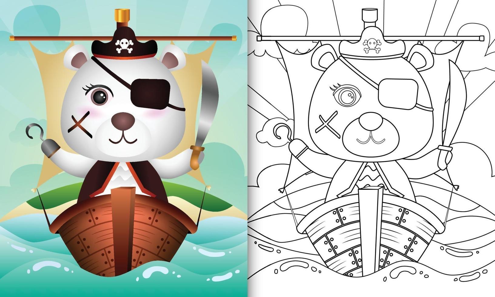 livre de coloriage pour les enfants avec une illustration de personnage mignon pirate ours polaire vecteur