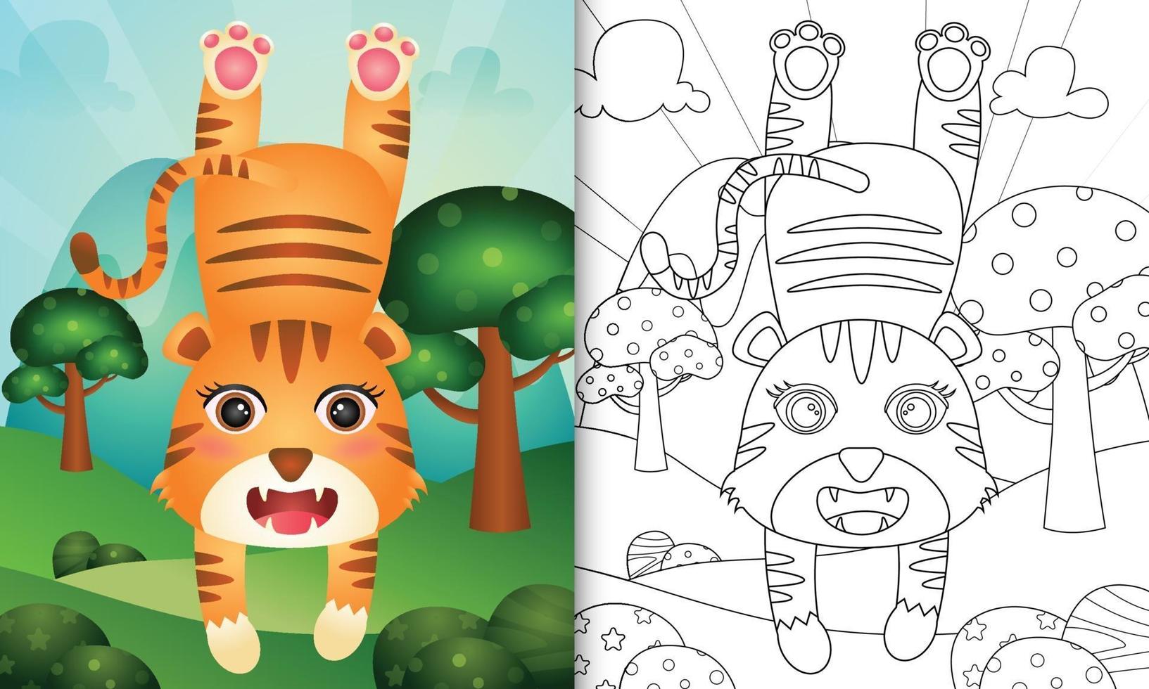 livre de coloriage pour les enfants avec une illustration de personnage de tigre mignon vecteur