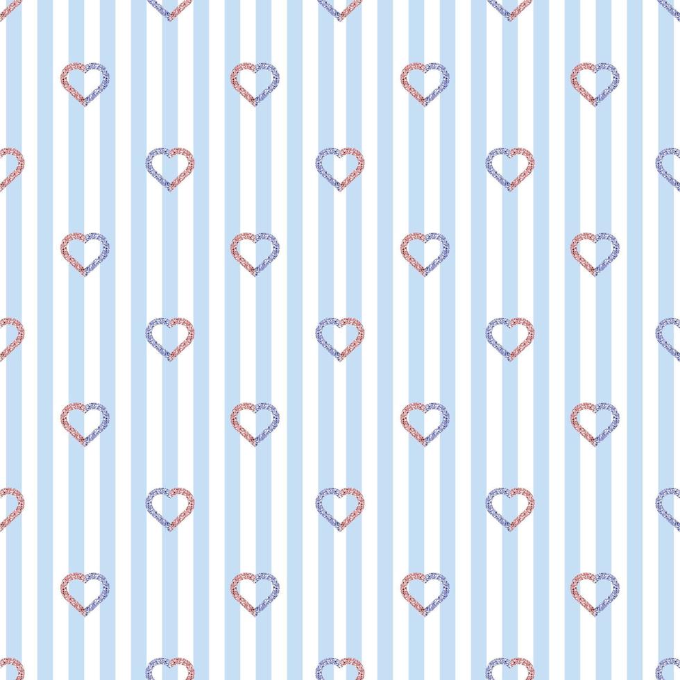 motif de jour de valentine sans soudure sur fond de bande bleue avec timbre coeur scintillant deux tons vecteur