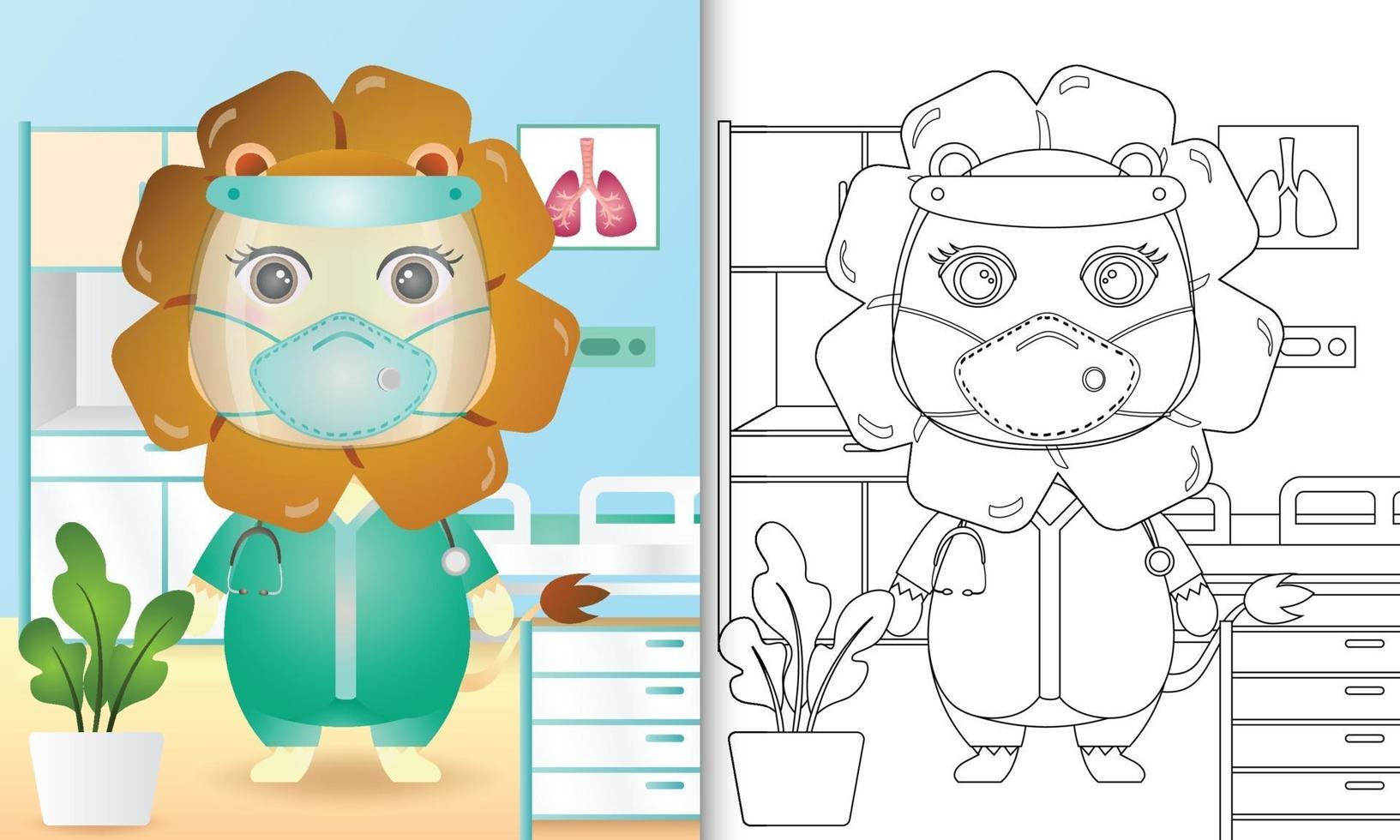 livre de coloriage pour les enfants avec une illustration de personnage de lion mignon vecteur