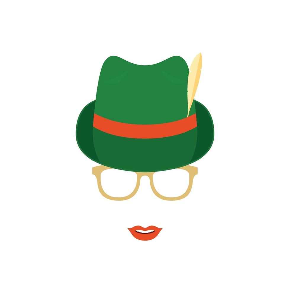 jolie fille à lunettes et chapeau allemand traditionnel vert. vecteur