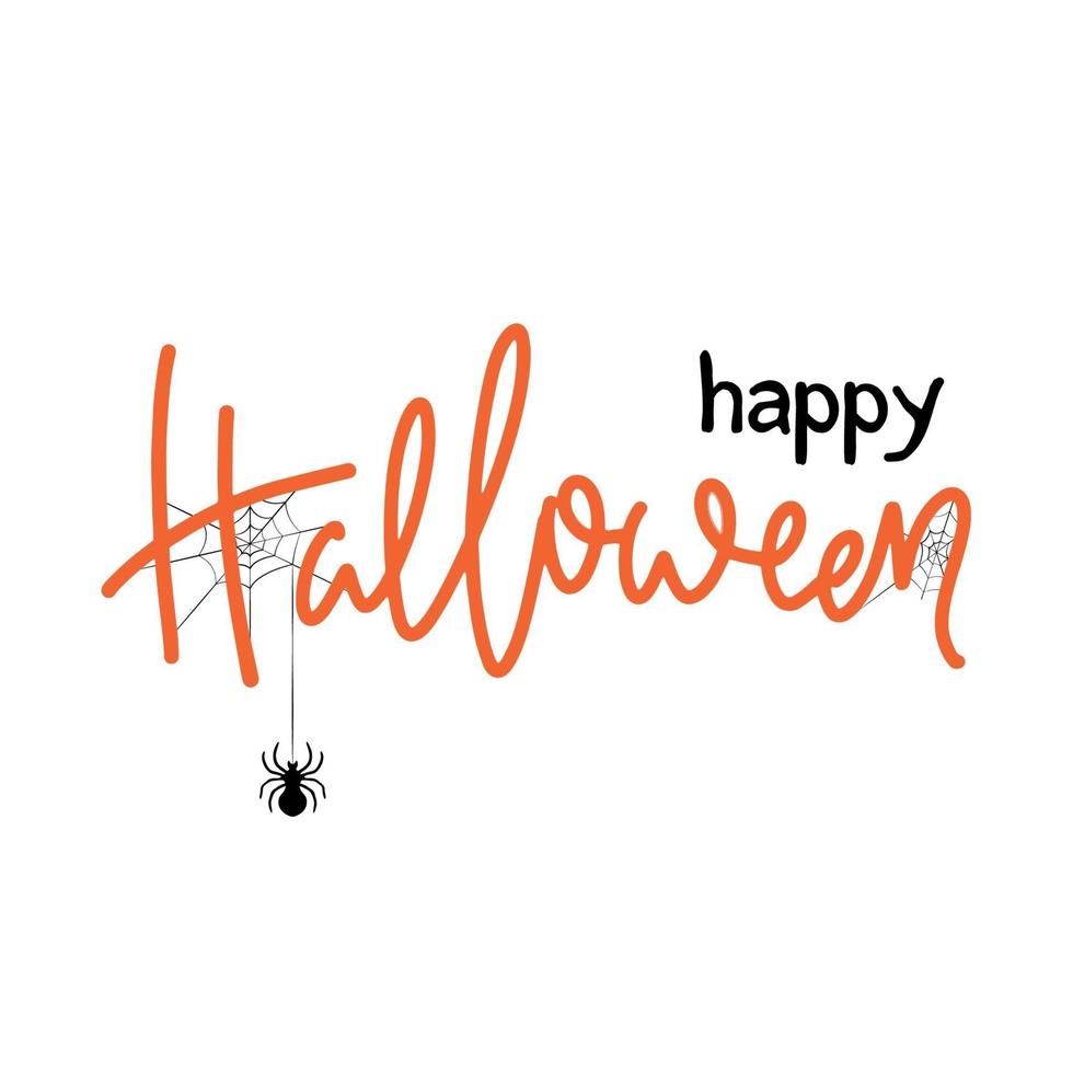 conception de cartes d'halloween. lettrage joyeux halloween avec araignée et web. vecteur